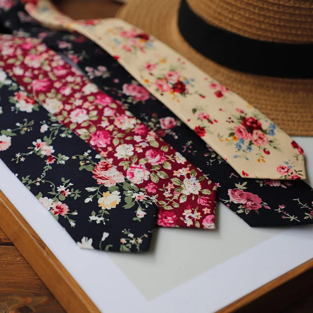 Classic Men's Flower Ties Handmade Cotton Tie For Men 6CM Narrow Floral Neckties Gift Wedding Party Casual Gravatas Tie
