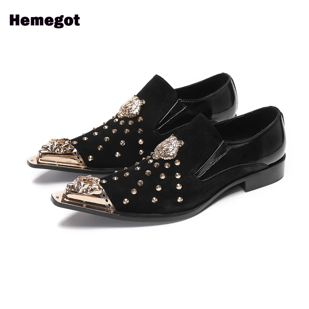 

Iron Pointed Toe Rivets Shoes for Men Slip On Breathable Durable Stylish Party Shoes Males Luxury Office Shoes Dress Shoes