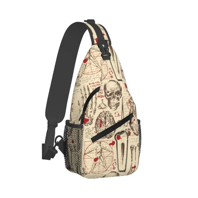 Custom Medical Anatomy Pattern Crossbody Sling Backpack Men Skulls Shoulder Chest Bags for Travel Cycling