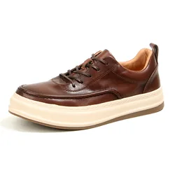 CLAIAMI Horse Leather Board Men Shoes Casual Lace-up Rubber Leather Men Sneakers Trendy Luxury Shoes for Men Zapatos Hombre