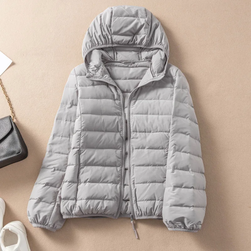 2023 Autumn Winter Hooded Oversize Down Jacket Women Light Thin White Duck Down Coat Ladies Short Puffer Warm Parkas Clothing