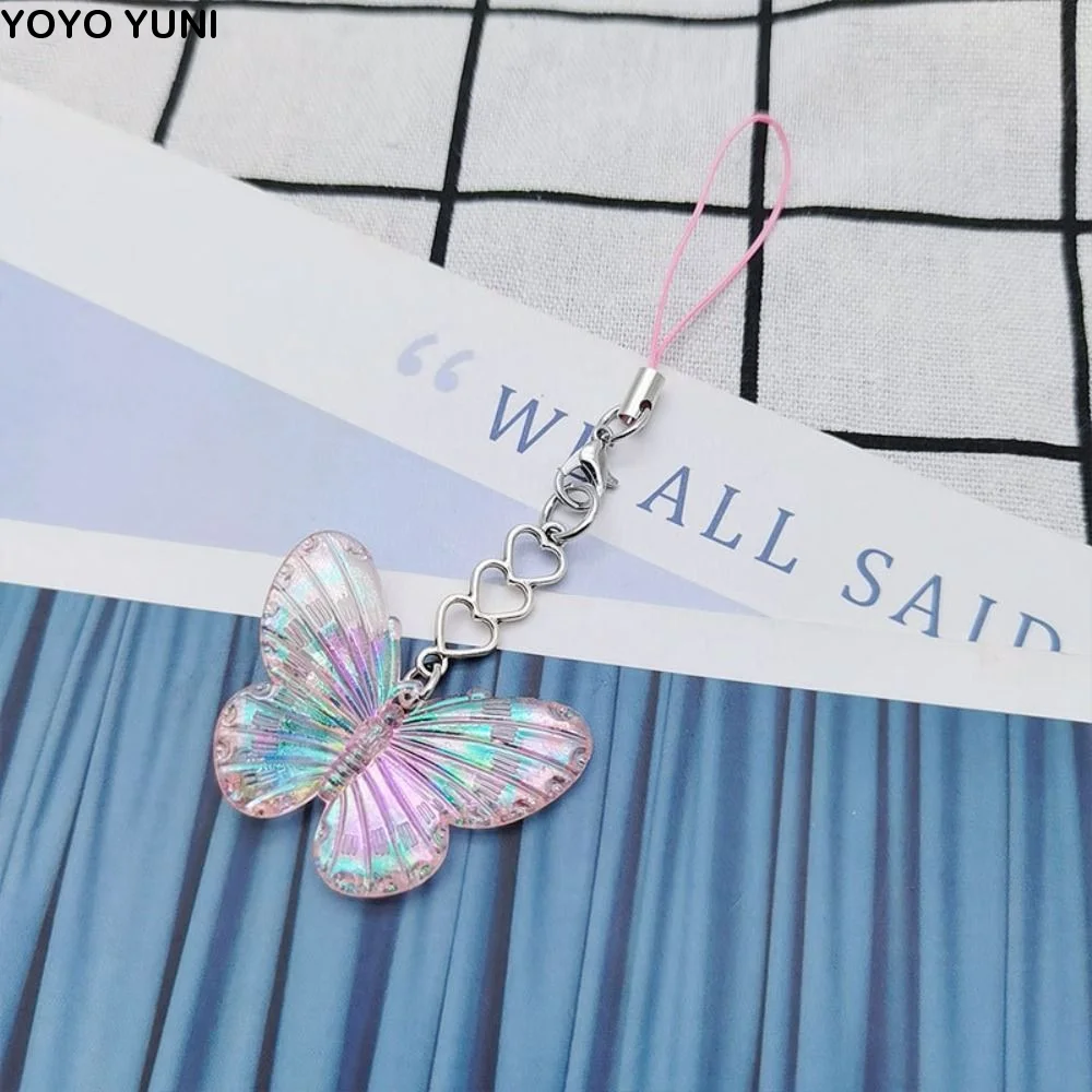 Acrylic Love Star Phone Chain Phone Charm Anti-Lost Laser Butterfly Phone Pendant Y2K Style DIY Handmade Sweet Phone Lanyard