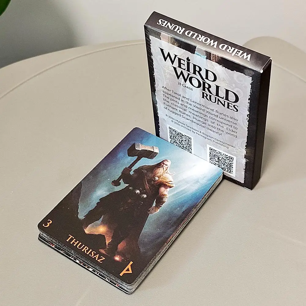 Weird World Runes Deck - 25 Elder Futhark Oracle Cards 9*6cm for Divination Printed on 350Gsm Double-Embossed Cardstock