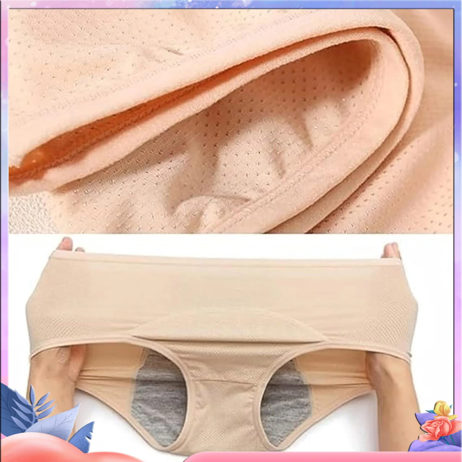 Women'S Menstrual Panties Mid-Waist Cotton Postpartum Large Size Solid Color Panties Breathable Waterproof Fully Covered Panties