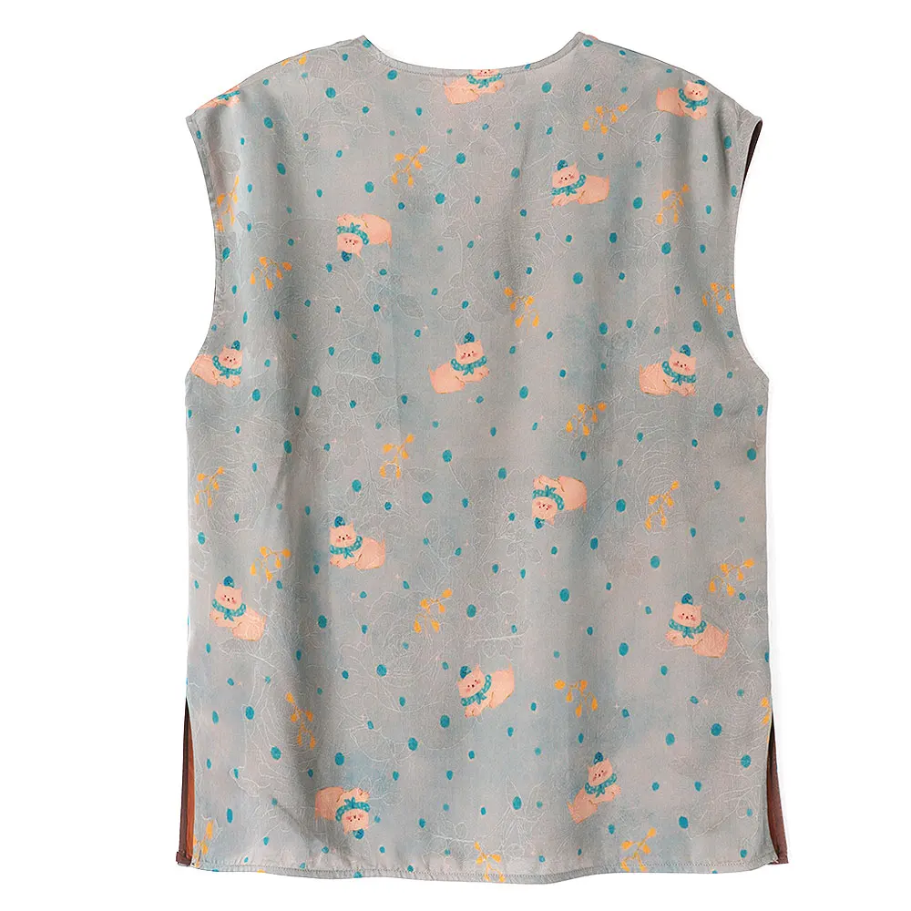 BirdTree-35MM Silk Watered Gauze Elegant Vest, V Neck Jacquard, Women Vintage Commute Loose Tank Top, 2026 Summer New T67089CC