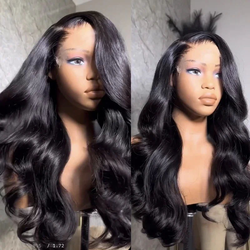 Парик RONGDUOYI с черными волнистыми волосами, синтетические парики на шнуровке спереди для женщин, свободные волнистые волосы из термоволокна, длинные волосы для косплея, для ежедневного использования