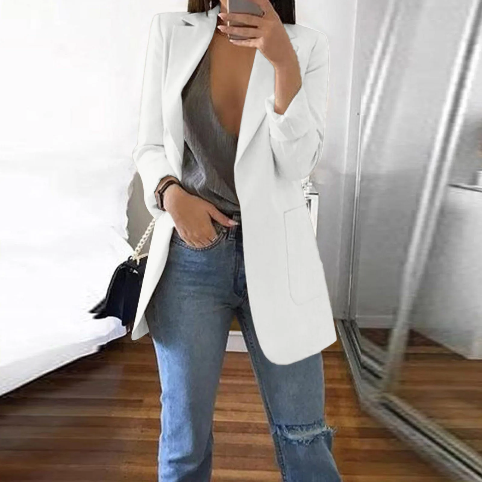 2024 Spring and Autumn Female Jacket Oversize Office Long Sleeve Solid Color Coat Loose Casual Clothes Women's Blazers Jacket