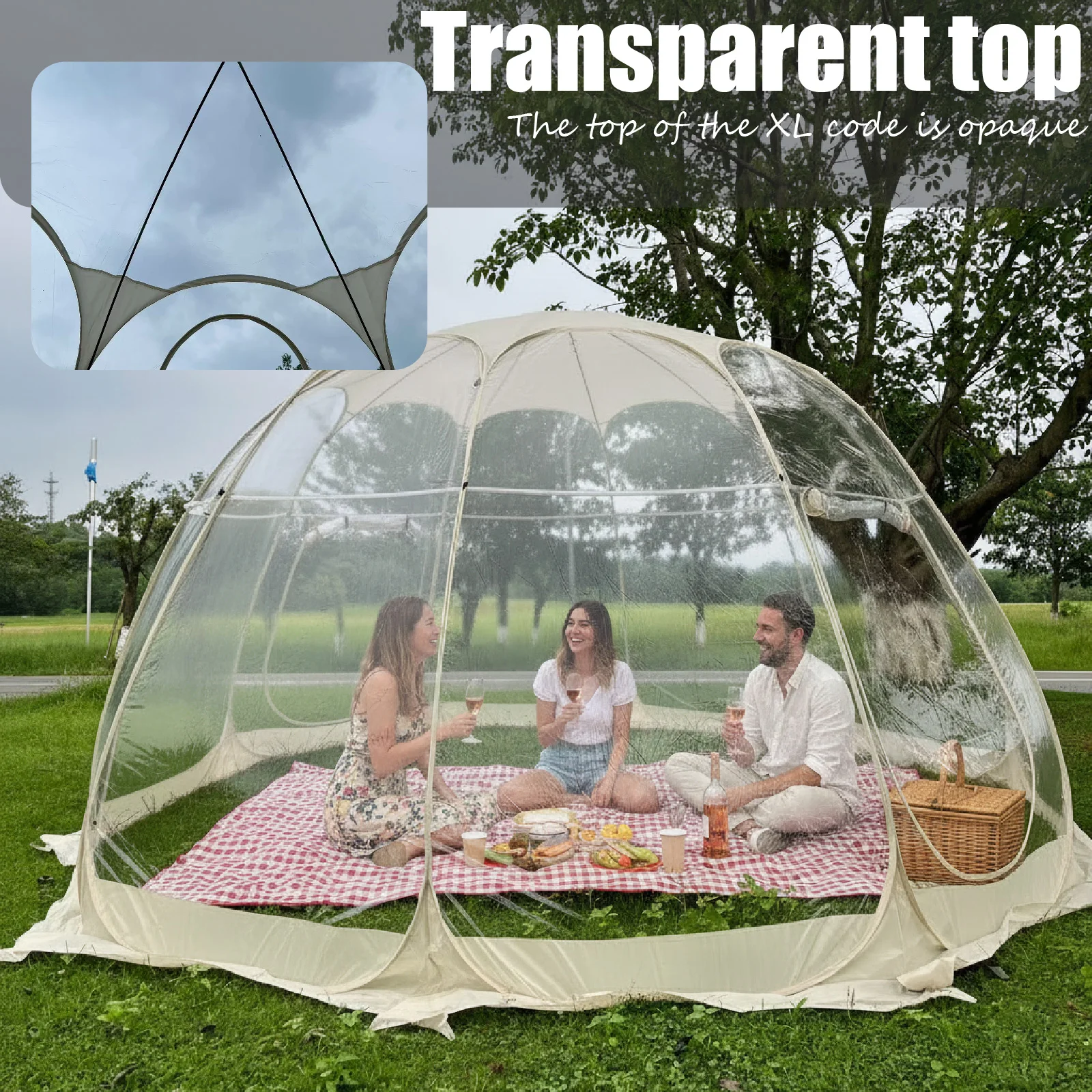 Pop Up Clear Bubble Tent Wide Angle Panoramic View PVC Transparent Tent Easy Setup Shelter for Outdoor Group Gathering Picnic