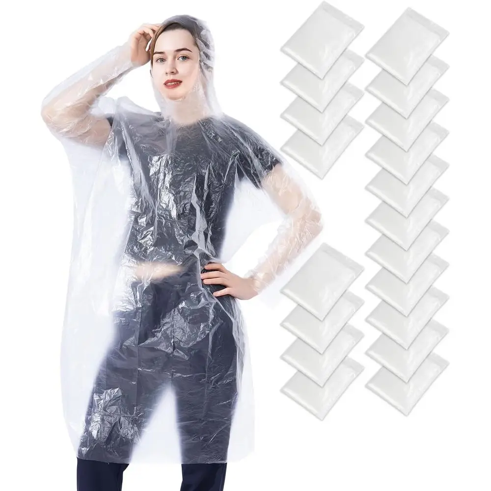 

50/100 Pack Disposable Rain Ponchos with Hood or Adults, amily Pack Raincoats Bulk or Women and Men