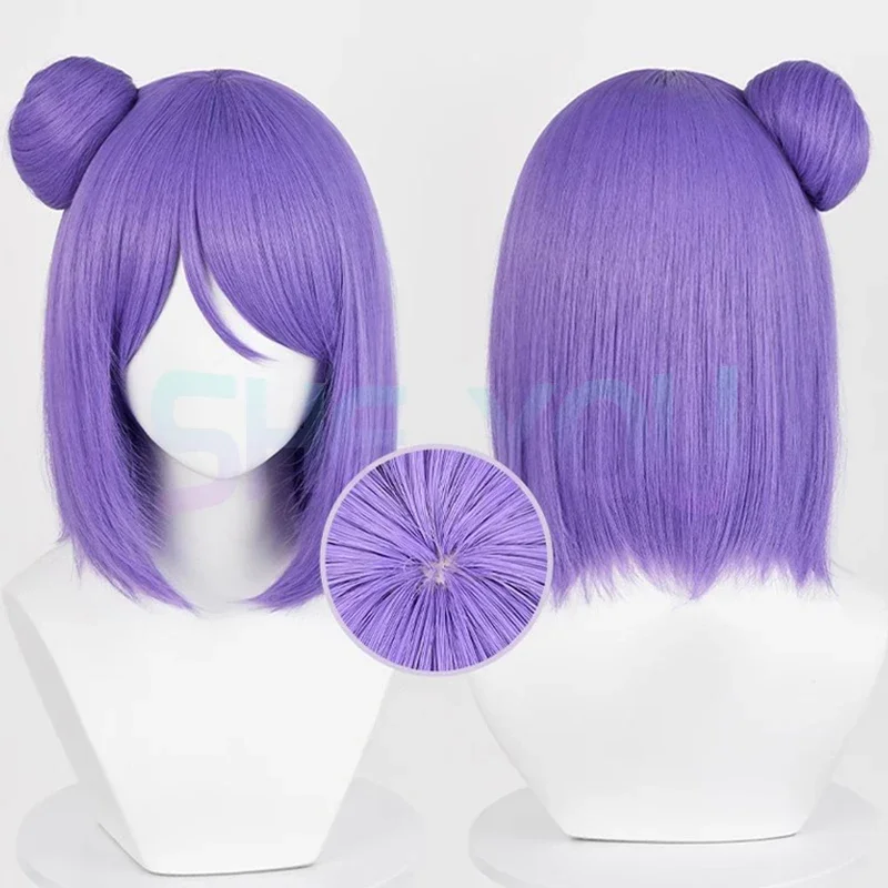 Konan cosplay wig anime purple short with bun heat resistant synthetic hair Halloween party wigs wig cap