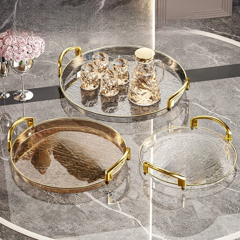 Light Luxury Plastic Tray with Double Ear Design Handle Thickened Dessert Jewelry Storage Tray Dining Table Decor Home Storage