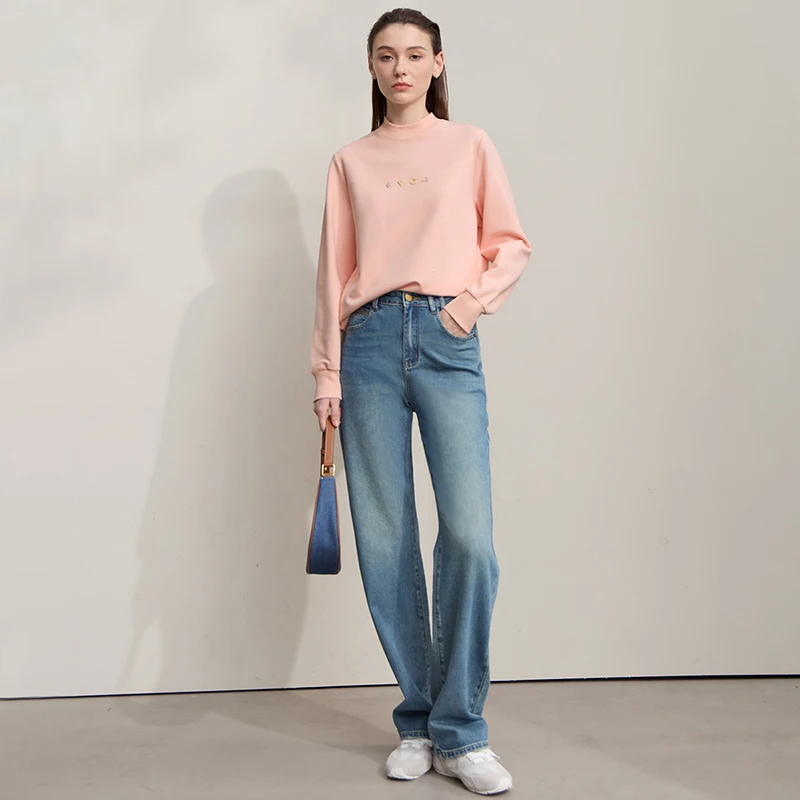 AMII Vrouw Sweatshirts Katoen Halfhoge Kraag Losse Casual Tops Dames 2025, Herfst Gebreid Veelzijdig Vrouwelijk Sweatshirt 12524004