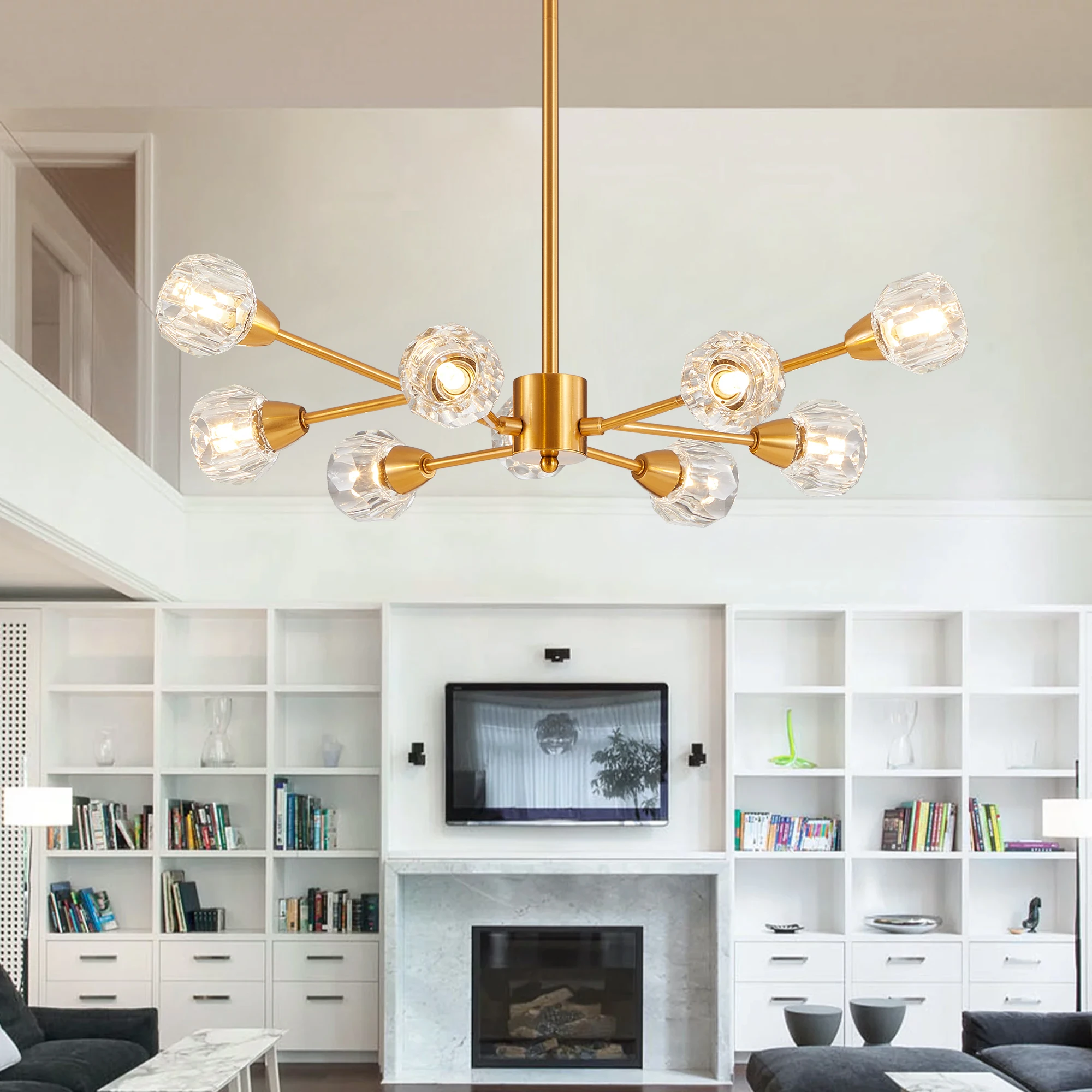 

Modern Crystal Chandeliers, 9 Lights Golden Chandelier for Living Room Bedroom, Dining Room (Bulbs Not Included)