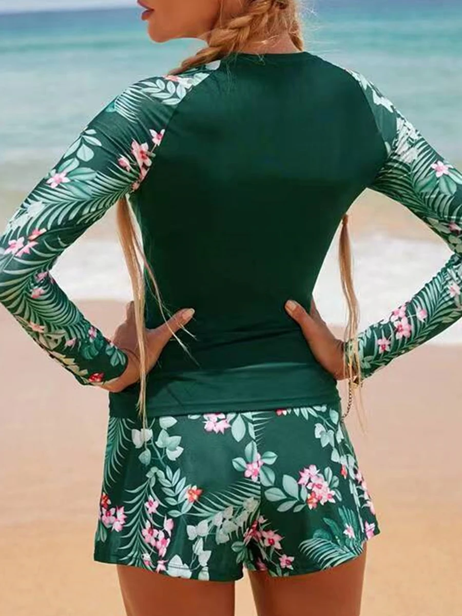 2024 Long Sleeve Surfing Swimsuit Print Swimwear Women Two Pieces Diving Clothes Beachwear Bathing Swimming Swim Suit