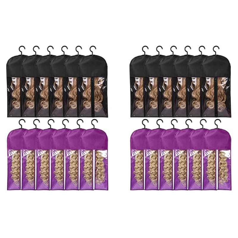 AA20-24PCS Wig Bags Storage With Hanger Hair Extension Holder Wig Storage For Multiple Wigs Holder Wig Bag Hair Extension