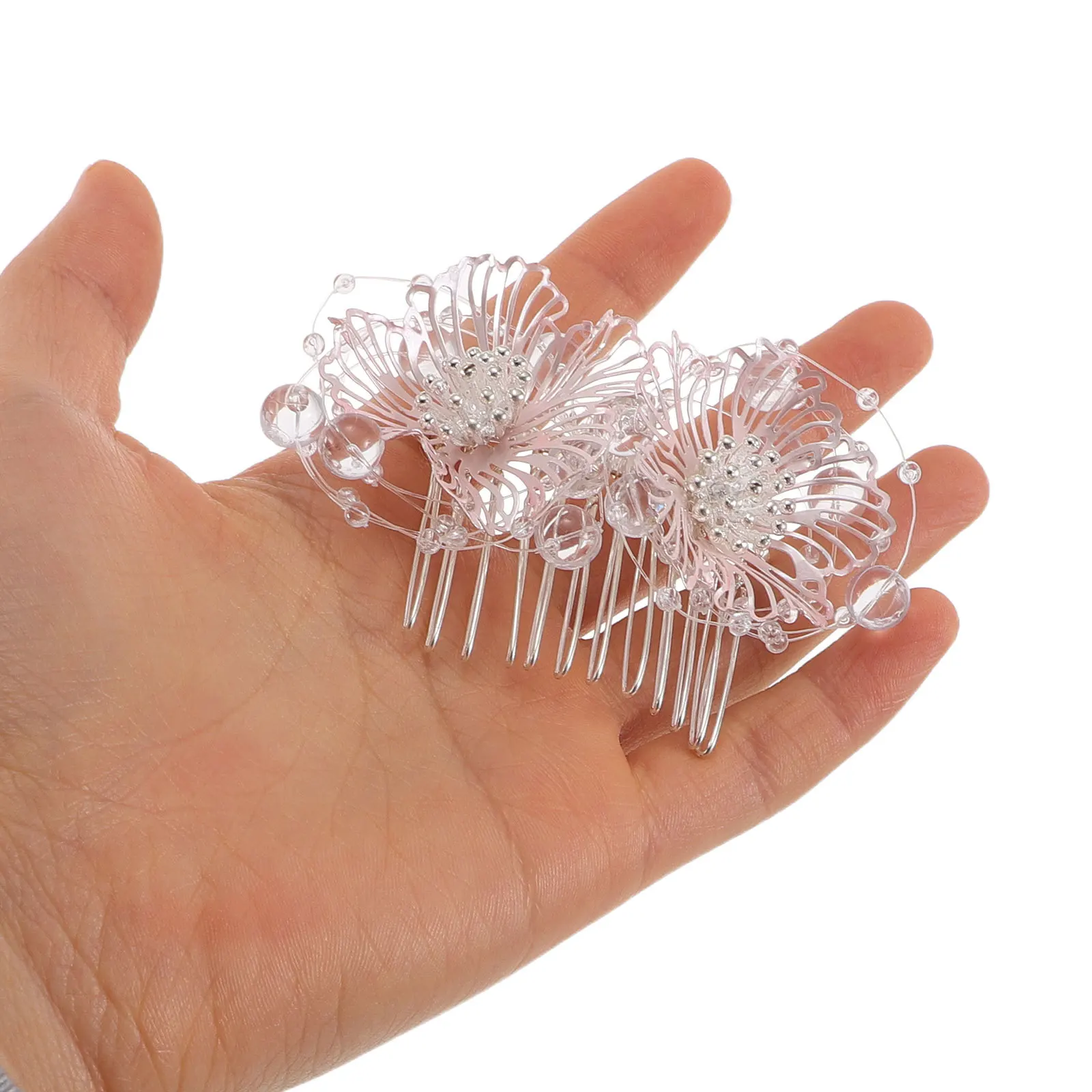 

Crystal Bridal Wedding Hair Comb Silver Artificial Beaded Flower Headpiece Elegant Wedding Hair Accessories Bridesmaids Updo