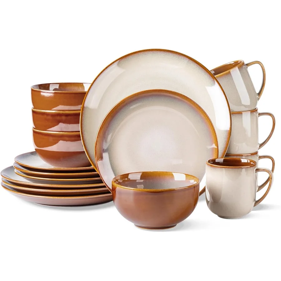 

Ceramic Dinnerware Sets for 4 16Piece Reactive Glaze Plates and Bowls Set with Mugs Highly Chip and Crack Resistant Dishwasher