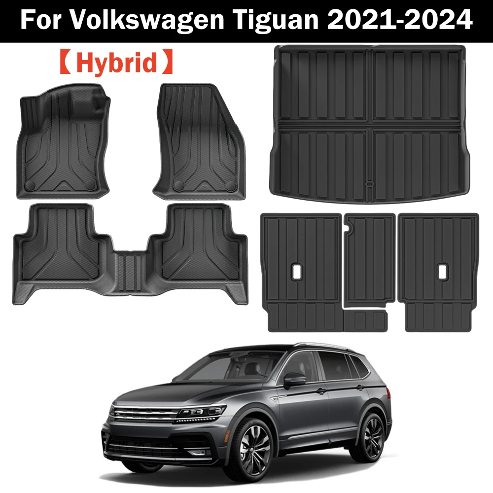 For Volkswagen VW Tiguan Hybrid 2021-2024 Floor Mat TPE Trunk Mat Luggage Mat Waterproof Non-Slip Carpet Left Hand Drive Hybrid