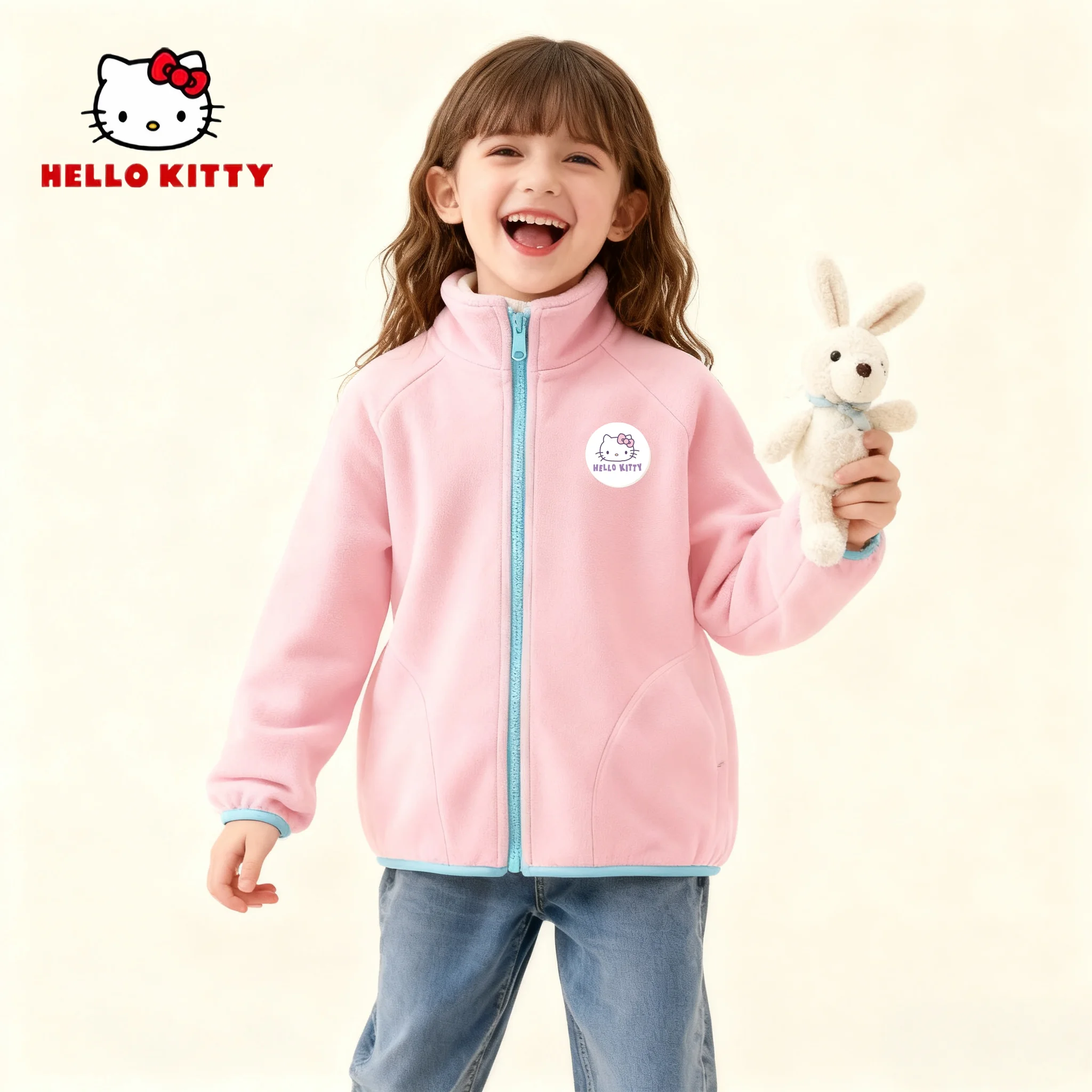 مرحبا كيتي الاطفال جاكيت من الصوف الخريف الشتاء الدفء حفظ أفخم بطانة ملابس خارجية لون الحلوى مقاومة البرد سترة سترة