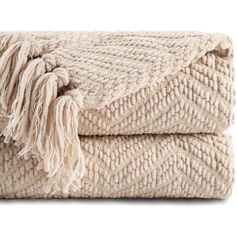 

Beige Throw Blankets for Couch, Knitted Tan Throw Blanket for Twin Bed, Super Soft Warm Large Throws for Home Decor