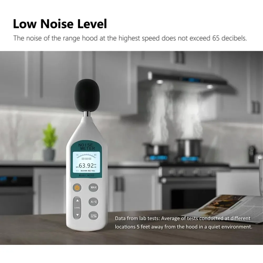 شفاط تحت الخزانة مع 900-CFM، 4 لوحة استشعار للإيماءات واللمس، فتحة مطبخ من الفولاذ المقاوم للصدأ مع