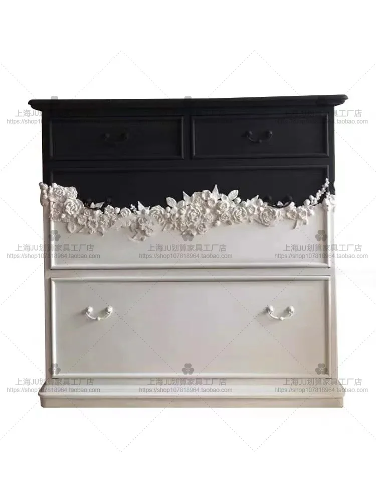 American solid wood carving flower neoclassical personalized chest cabinet, simple color contrast entry porch cabinet foyer retr