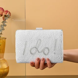 I Do Letter Evening Bags For Women Bridal Clutches Pearl Beading Wedding Party Purse Trendy Designer Chain Shoulder Handbag