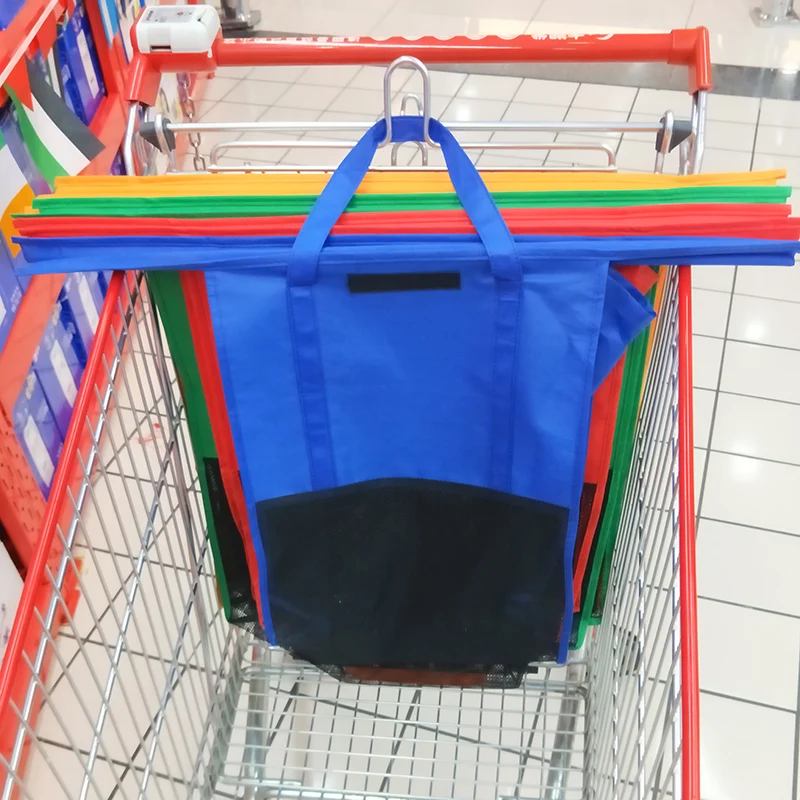 Dropship Foldable Trolley Bags-4 Pack Reusable Grocery Shopping Cart Bags with Cooler Bag Eco Bolsas De Compra Detachable Sac