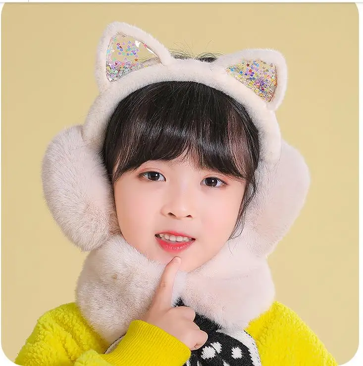 หูแมวน่ารัก Glitter Warm Plush Earmuff เด็ก Cache Oreilles เด็ก Muffs หูสำหรับ Boy Earmuffs สำหรับสาวอุ่นฤดูหนาว h299