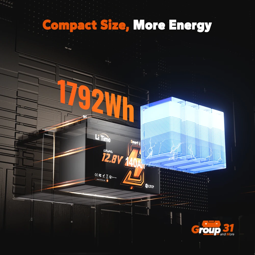 دورات عميقة Lifepo4 12 فولت 140 أمبير بلوتوث أنظمة تخزين البطارية الشمسية أيون الليثيوم IP65 بطارية ليثيوم قابلة للشحن مقاومة للماء #3
