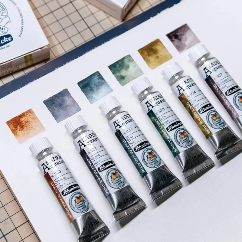 Schmincke AKADEMIE®AQUARELL pintura de acuarela, tubos de 6x15ML, fuerte textura granulante, pintura de lluvia, suministros de arte de color