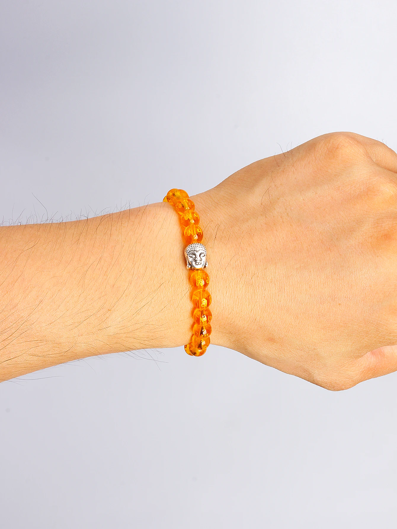 Healing Mala Bracelet Natural Stone 8mm Bead Orange Crystal Six True Word Buddha Head Heart Sutra for Energy Reiki Charm Jewelry