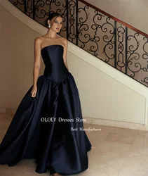 OLOEY Simple Navy Blue Evening Dresses Arabic Women Strapless Satin Floor Length Prom Gowns Formal Party Occasion Dress 2025