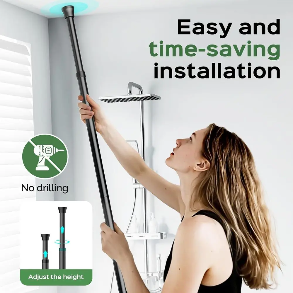 Rust-Free Tension Pole Shower Caddy: 4-Tier Corner Organizer with Floor Support for Large Storage in Apartments - 47-121 Inch, B