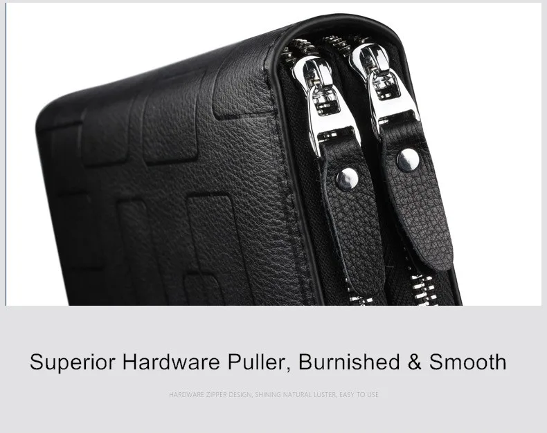Men's Genuine Wallet Business Card Holder Long Zipper Mobile Phone Bag Handbag Sequined Plaid Top Leather Purse