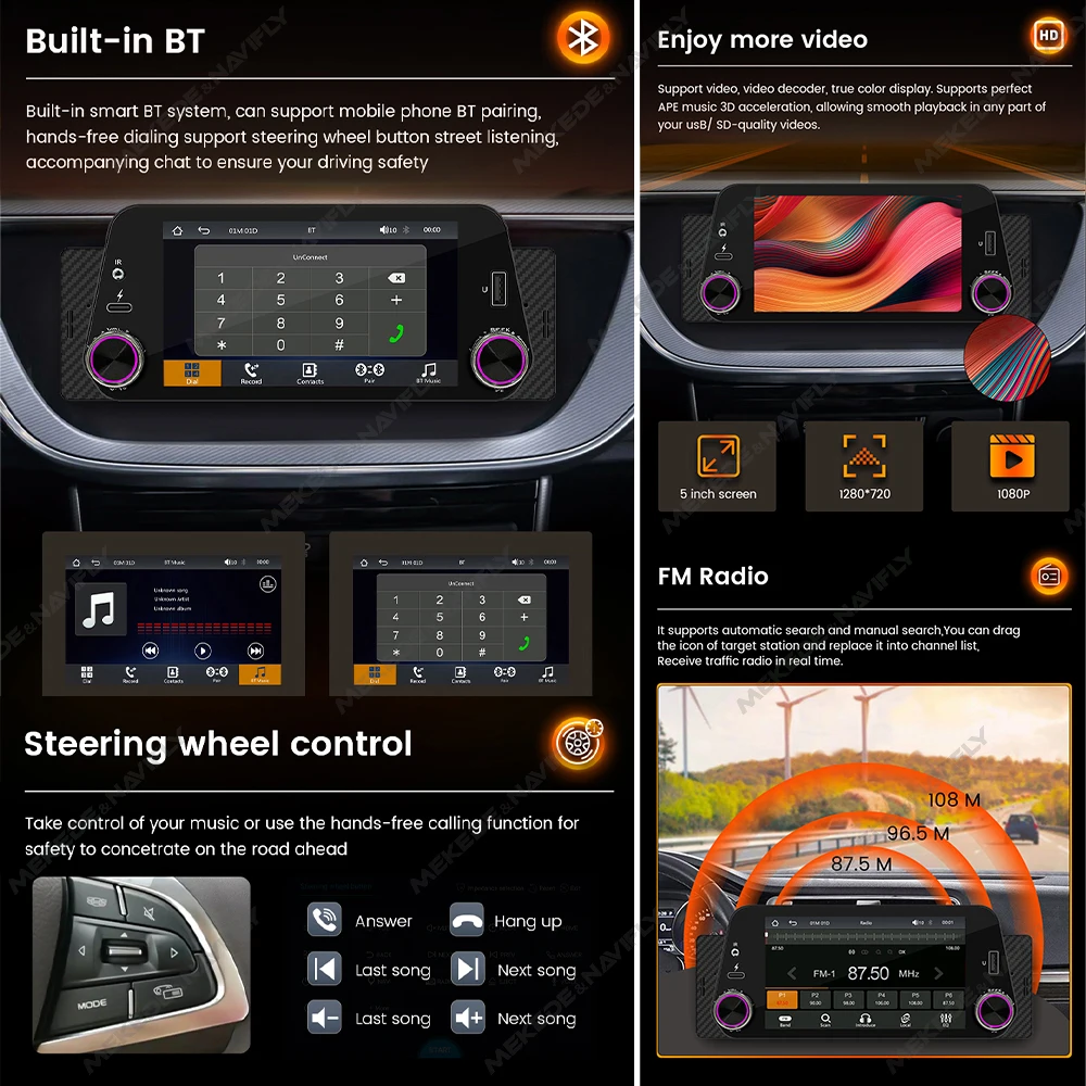 NaviFly Wireless CarPlay Android Auto Car Radio FM Multimedia player 5\