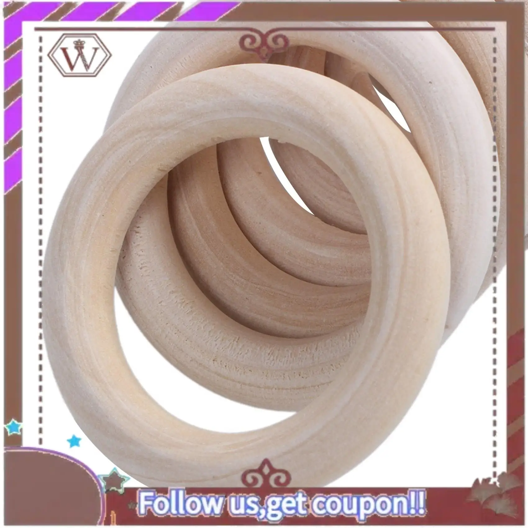 

(New)-3X Natural Wooden Rings, Diameter 50Mm