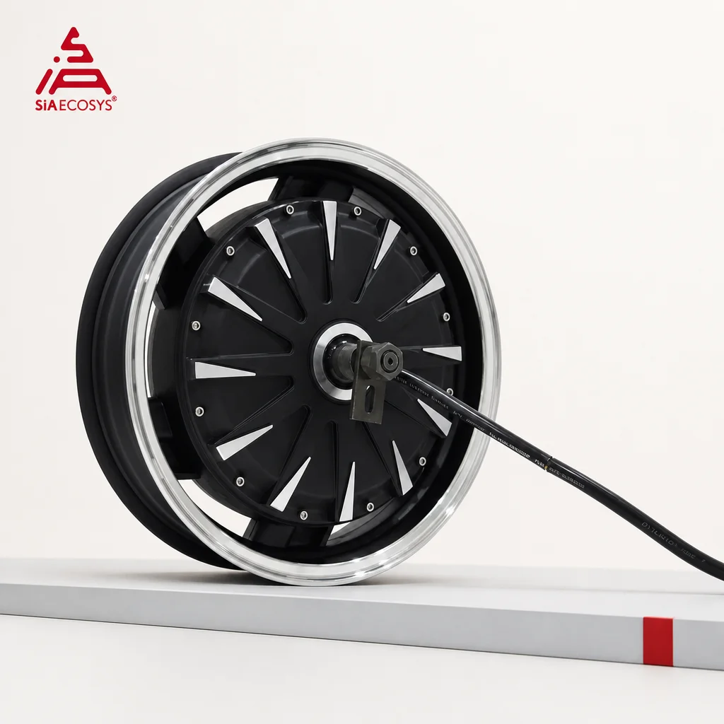 QSMOTOR 2KW V1.12 14x3.5 Inch In-Wheel Hub Motor with Rim for Electric Motorcycle Scooter Small Power Application Drive Kit