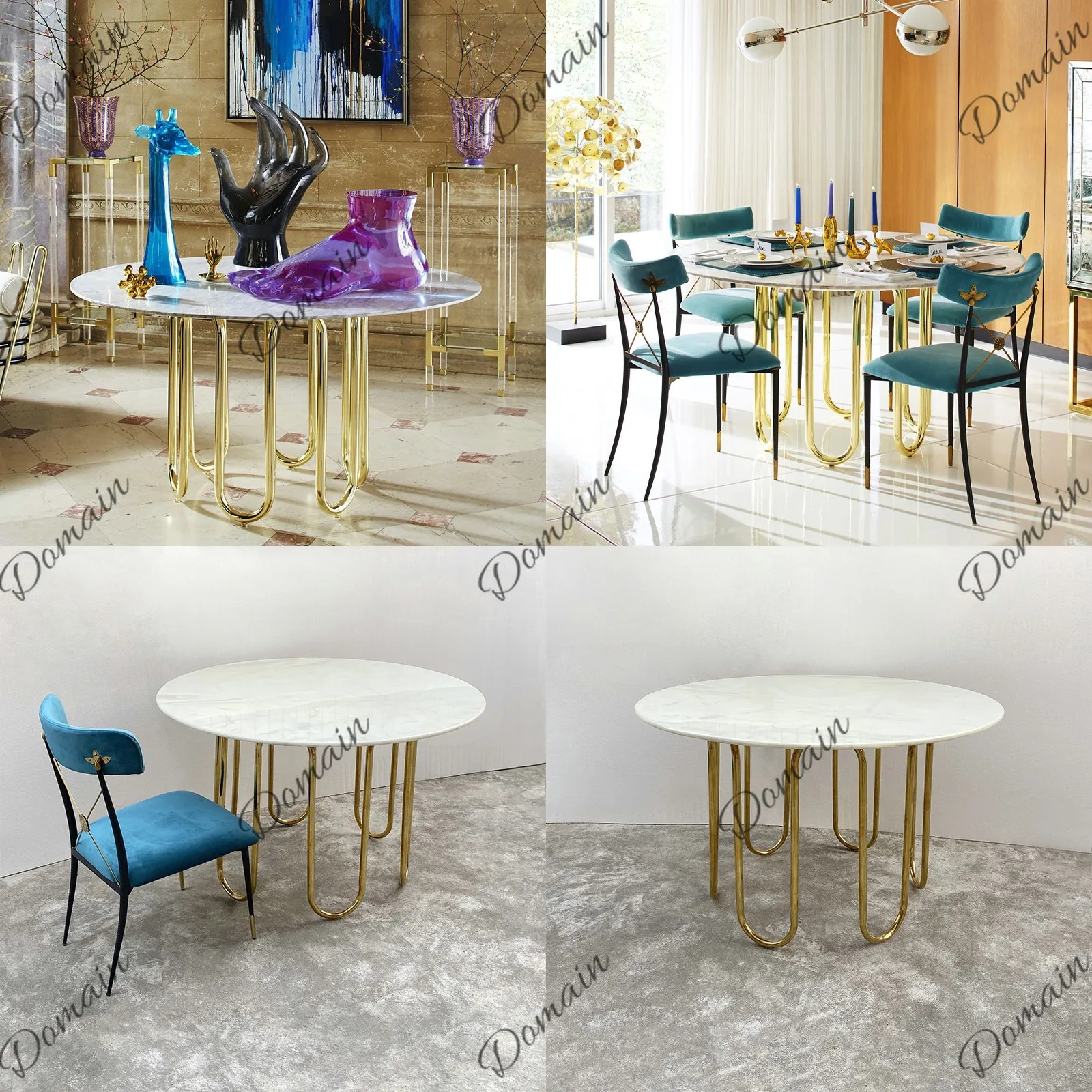 Postmodern simple special-shaped round dining table, natural jazz white marble countertop, stainless steel dining table