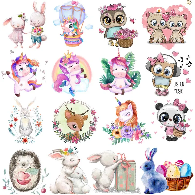 Rainbow Unicorn Iron-on Transfers For Clothes Cartoon Animal Applique Heat Thermal Transfers For Clothing Stickers Iron On Patch