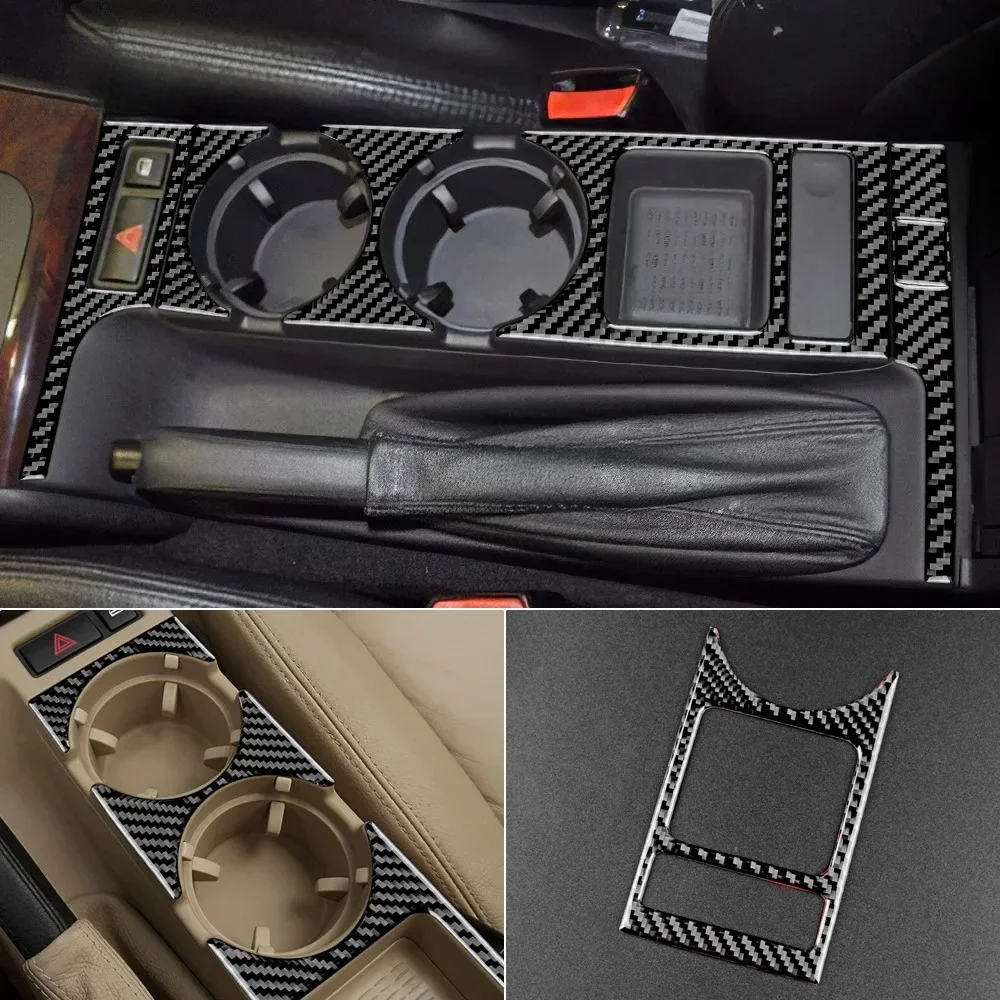 For BMW E46 3 Series 1998-2006 Gear Warning Button Cup Holder Trim Carbon Fiber Interior Accessories Styling Decor Replacement