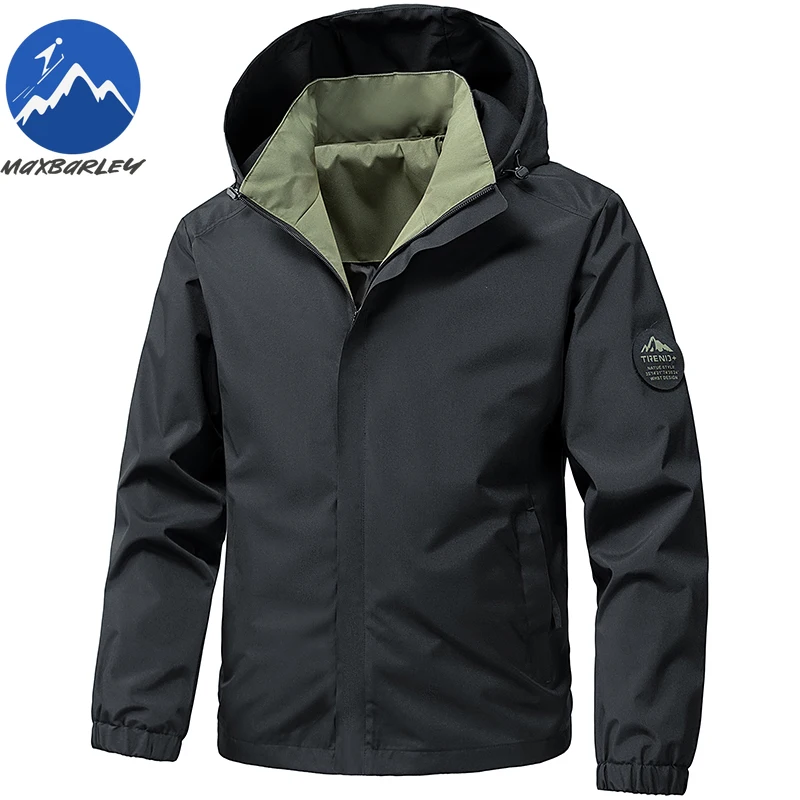 

Maxbarley Hiking Windproof Jacket Autumn Spring 2026 Quality Waterproof Zipper Pocket Work Coat Casual Loose Sport Hooded Coat