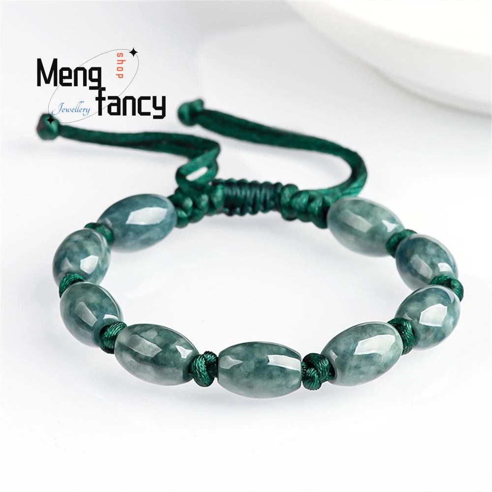 

Natural Myanmar A-goods Jadeite Passepartout Handmade Couple's Styles Bracelet Exquisite Fashion Jewelry Handicraft Holiday Gift