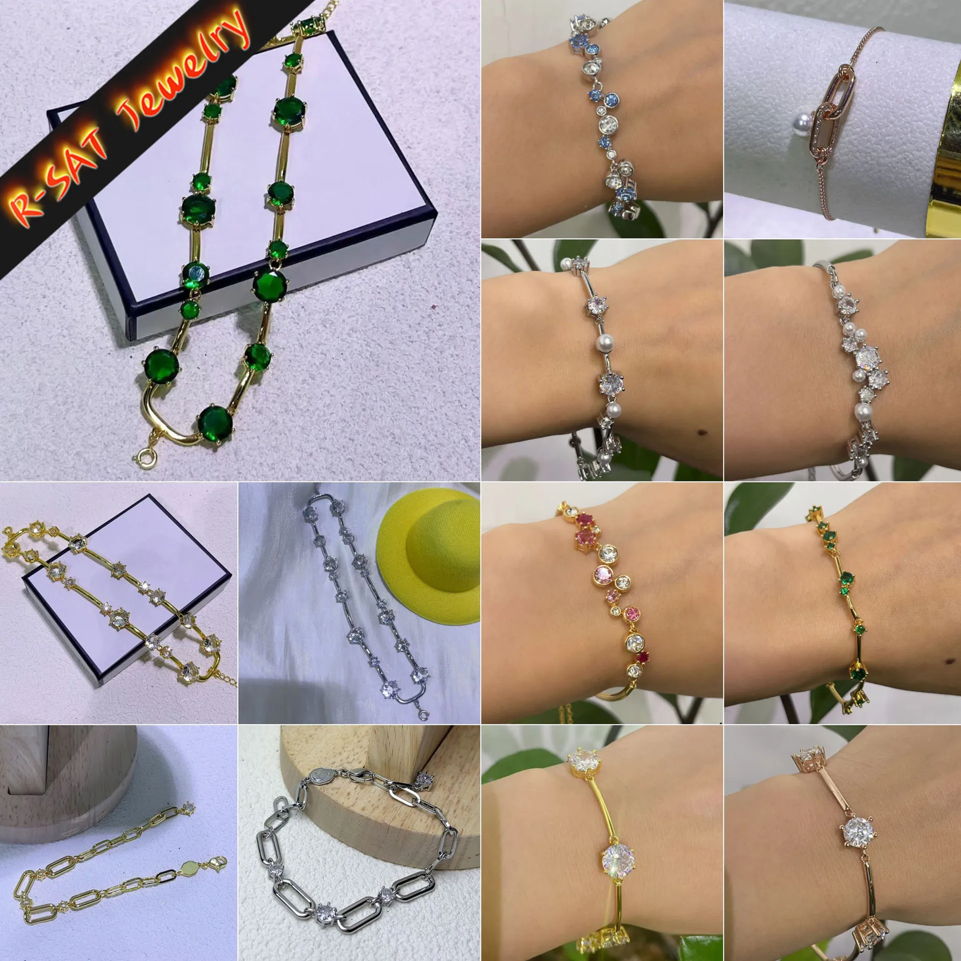 سوار جديد 2026 الأصلي جودة عالية موضة غرامة طقم مجوهرات فاخرة لامعة الذهب والفضة كريستال سوار كبير هوب النساء هدية #1