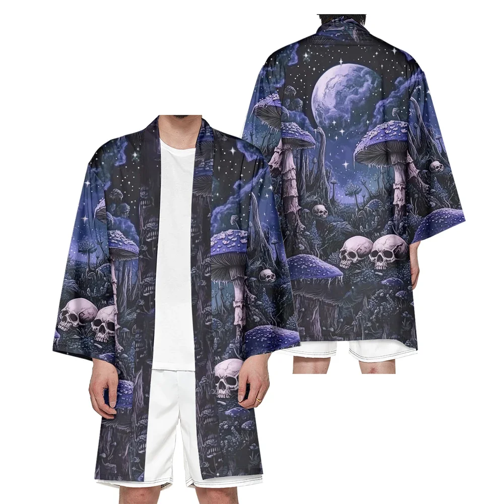 Autumn Samurai Kimono Cosplay Japanese Fashion Men Stylish Haori Kimono Vintage Cardigan Skull Print Robe Trend Retro Yukata