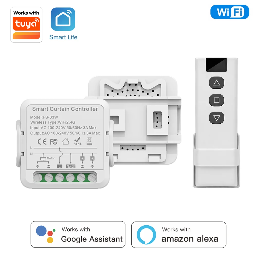 Tuya Smart Curtain Controller with RF433 Wireless Remote and 3A Voice-Controlled Speaker, Ideal for Smart Homes