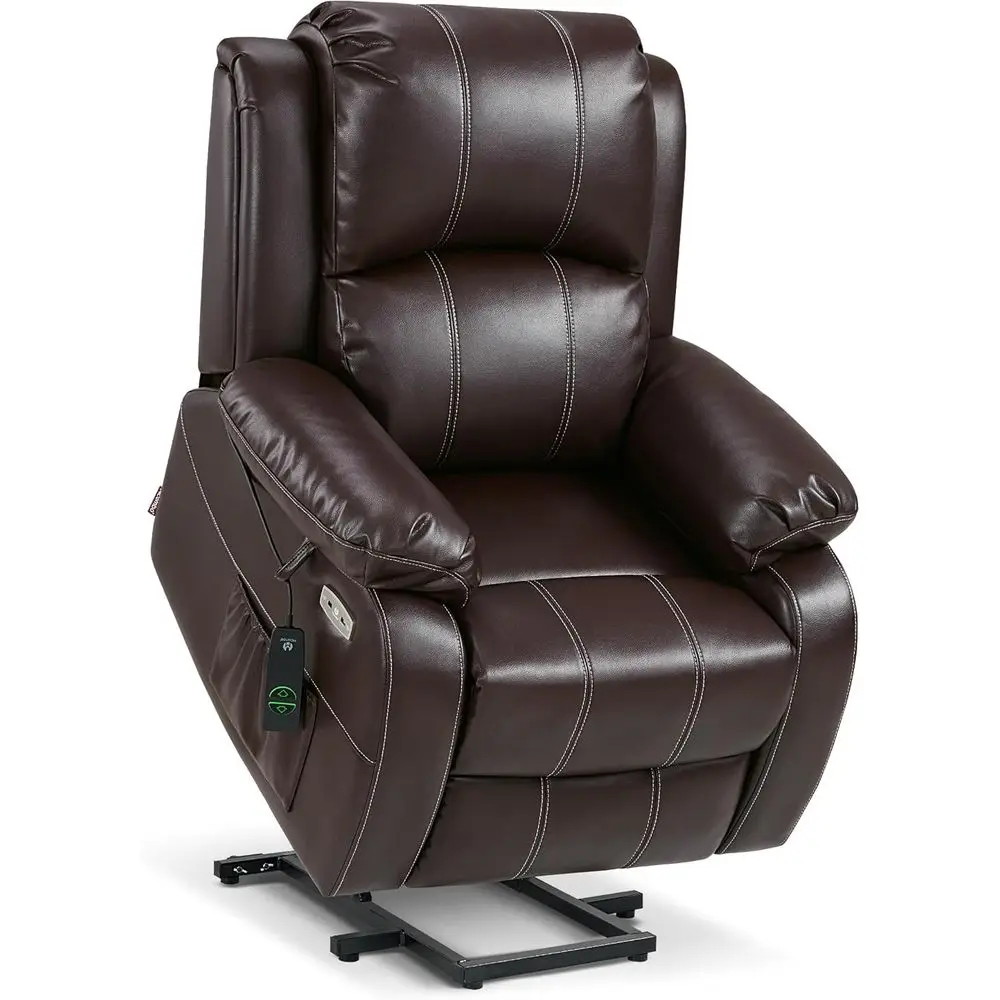 

Massage & Heat Recliner Chair for Petite Elderly, 3 Positions, 2 Side Pockets, USB Ports, Brown Leatherette