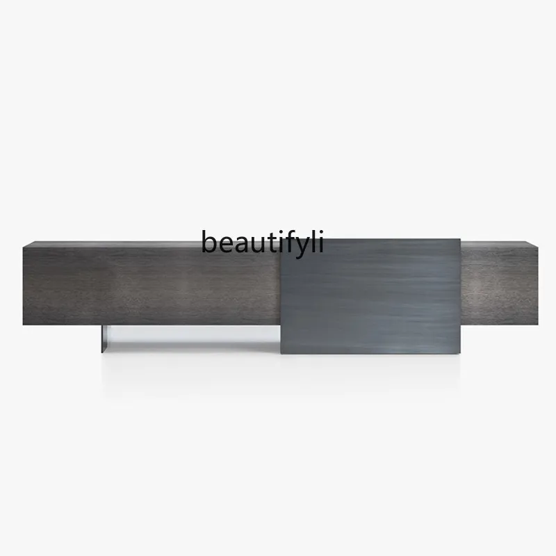 

Italian minimalist high-end custom solid wood TV cabinet light luxury villa living room paint floor cabinet