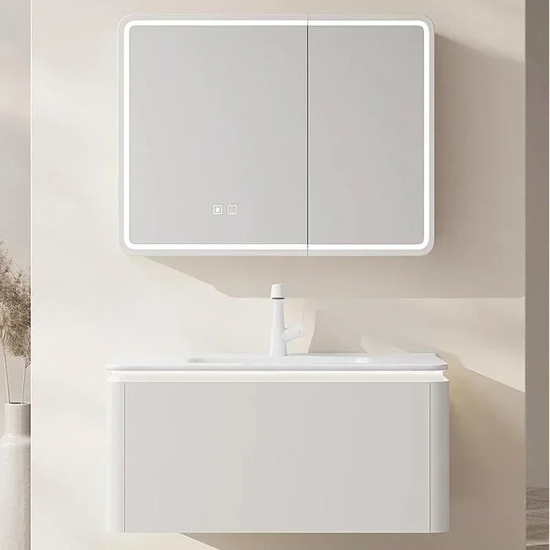 

Cream Style with Sink Bathroom Cabinets Storage Shelves Bathroom Cabinets Multifunction Design Bathroom Furniture Gabinetti LLBC