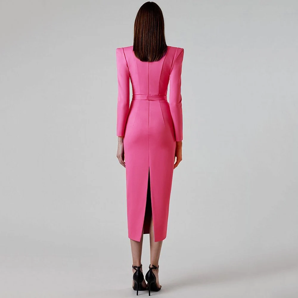 New Sexy Long Sleeve Bandage Dress Midi Bodycon Vestidos De Fiesta Elegantes Para Boda Largo Evening Party Women Prom Dresses